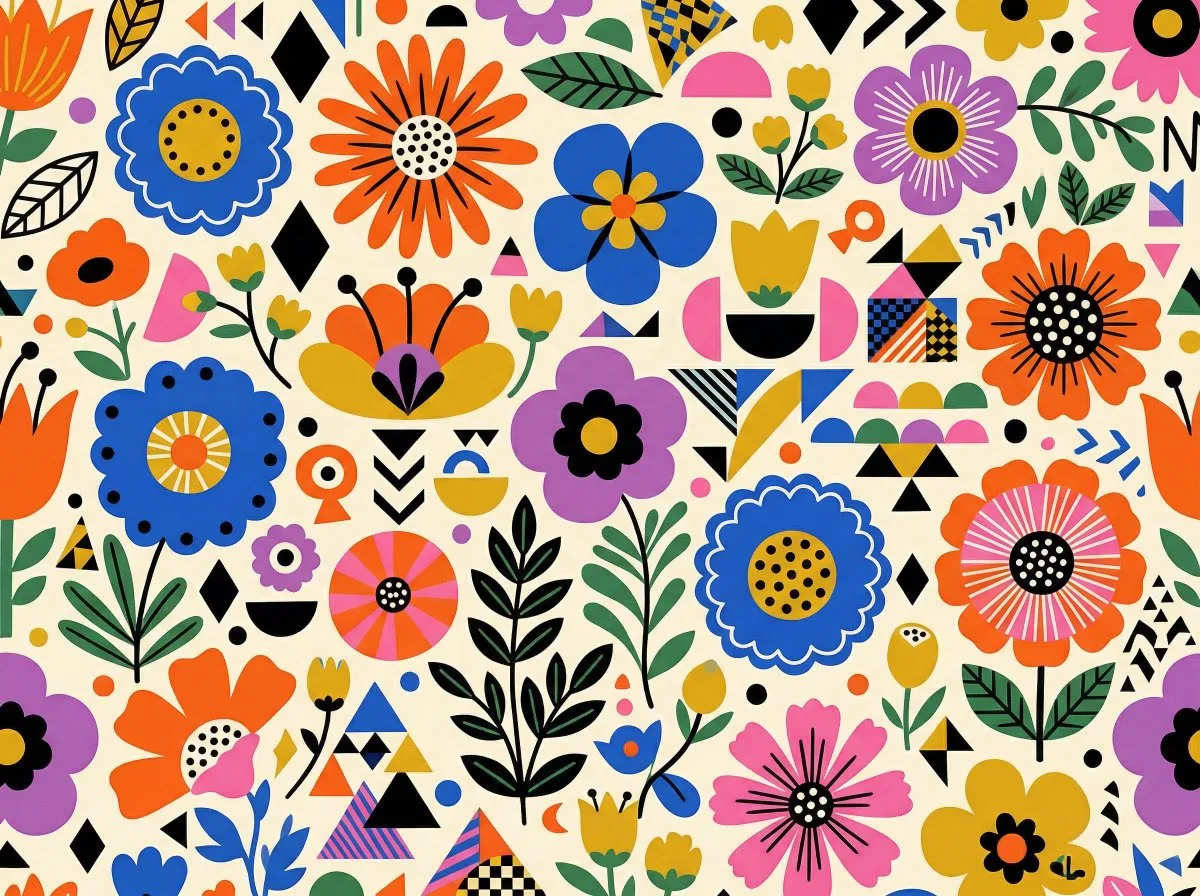 Vibrant Flat Illustration with Floral Geometric Pattern (Studio-Grade)