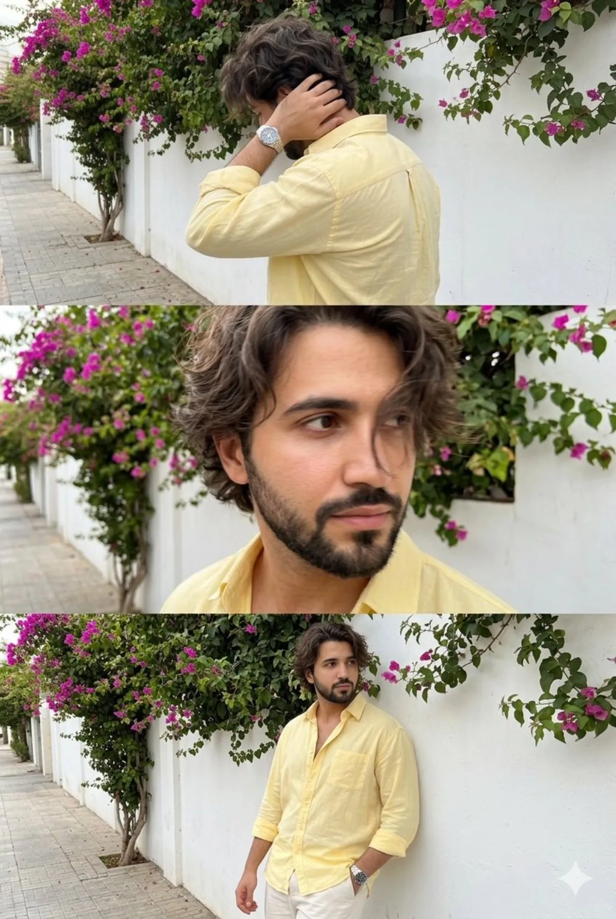 A Modern Triple Frame Burst Photo of Man on Sidewalk