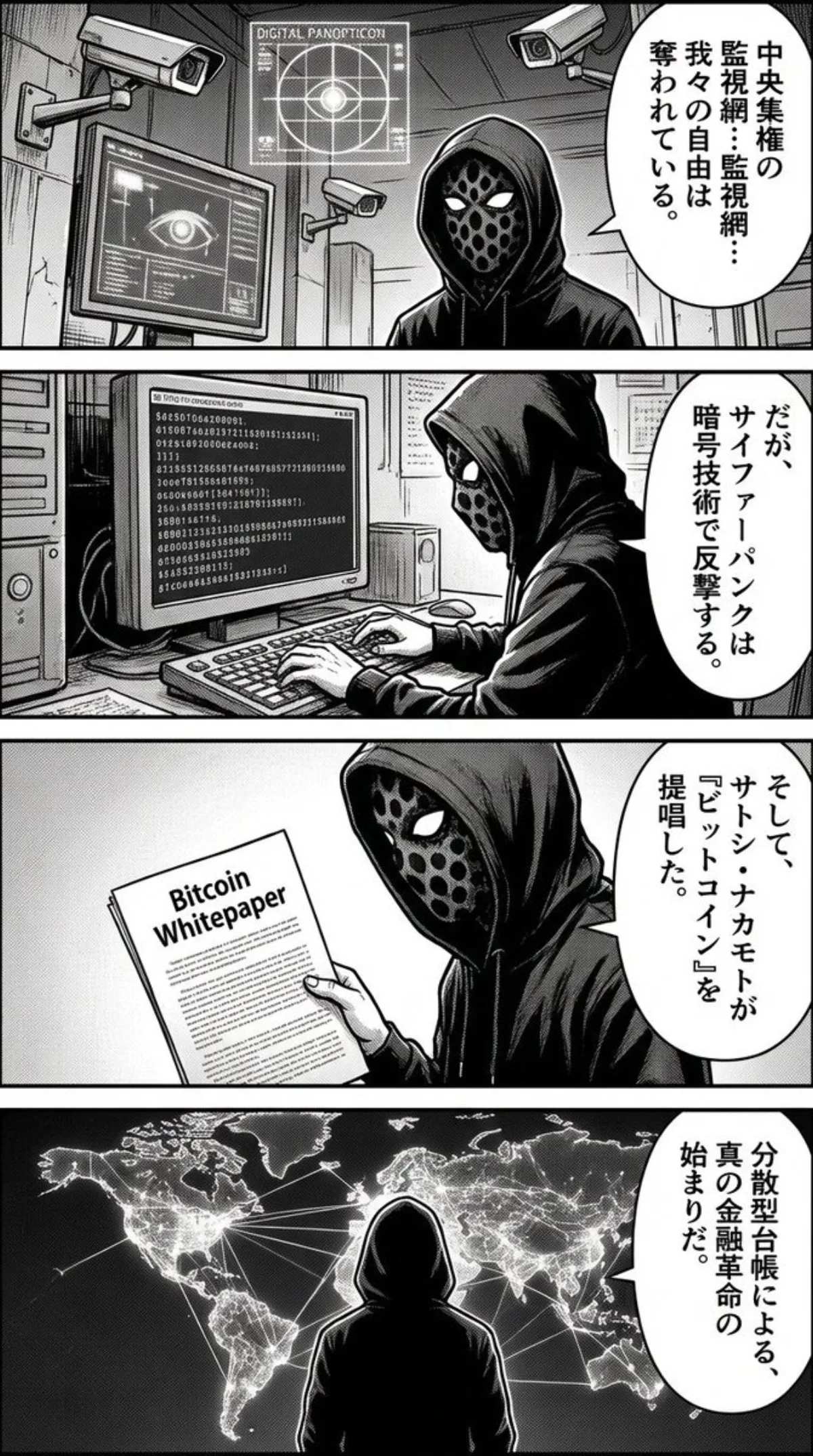 升级风密码朋克视角比特币四格漫画