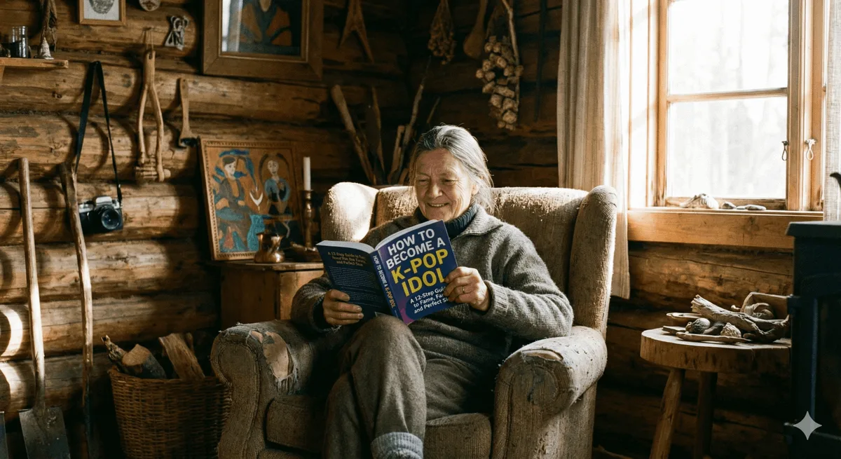 Woman Reading Absurd Book Title in Living Room - Stylized Style