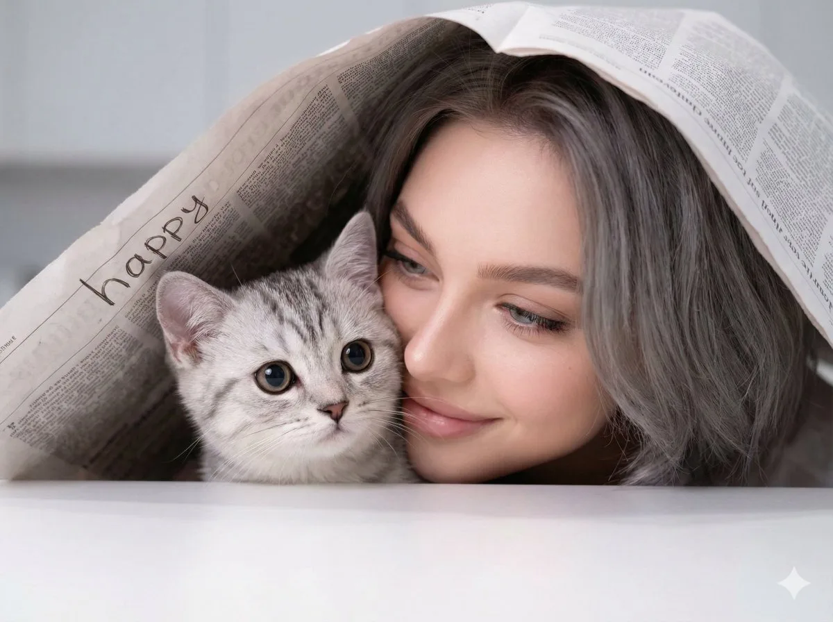 格调风纸下温情：女人与银斑小猫
