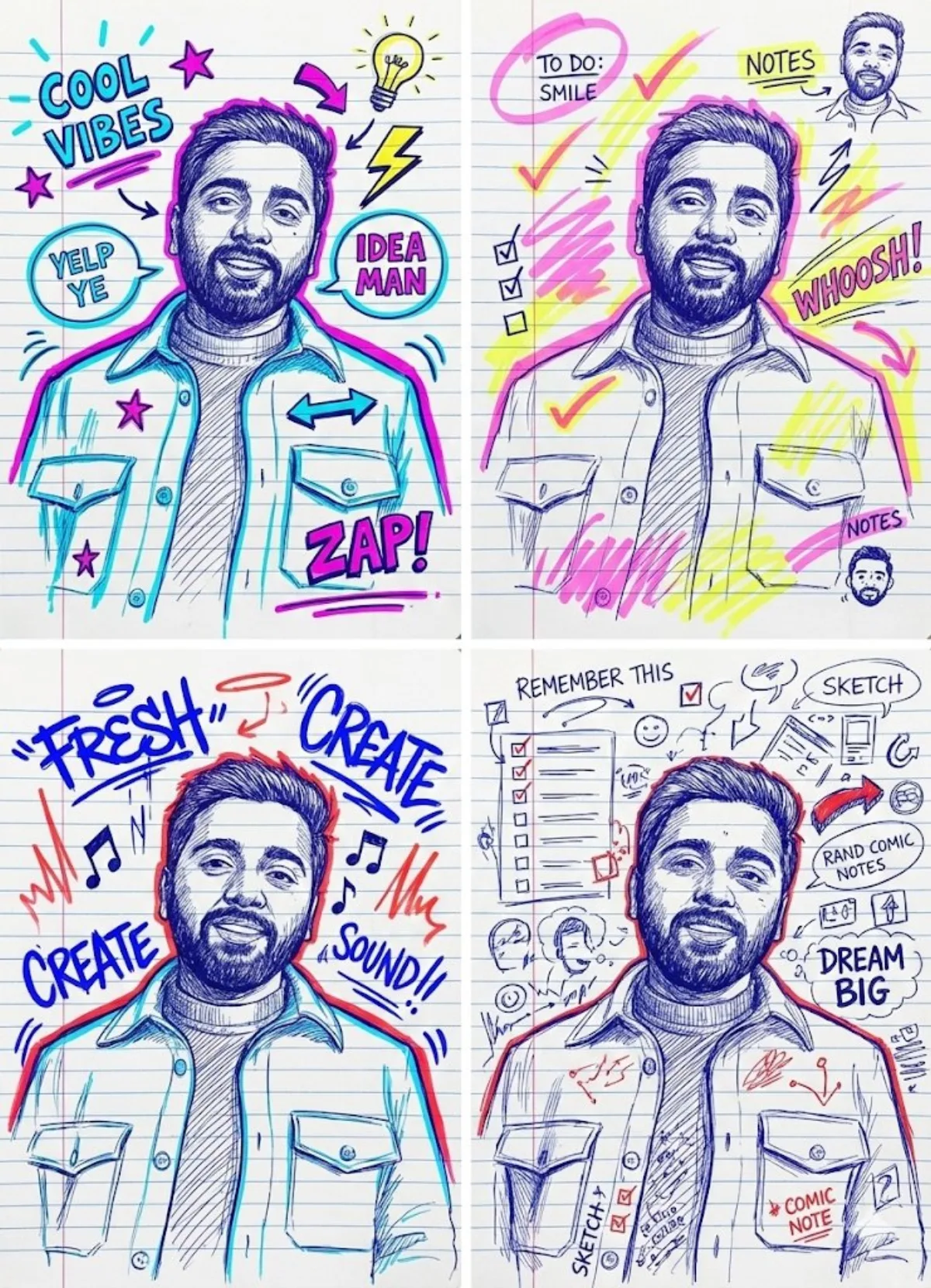 Neon Graffiti Portrait Sketch