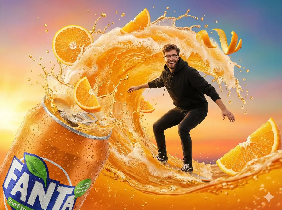 Surreal Orange Wave Surfer Boy