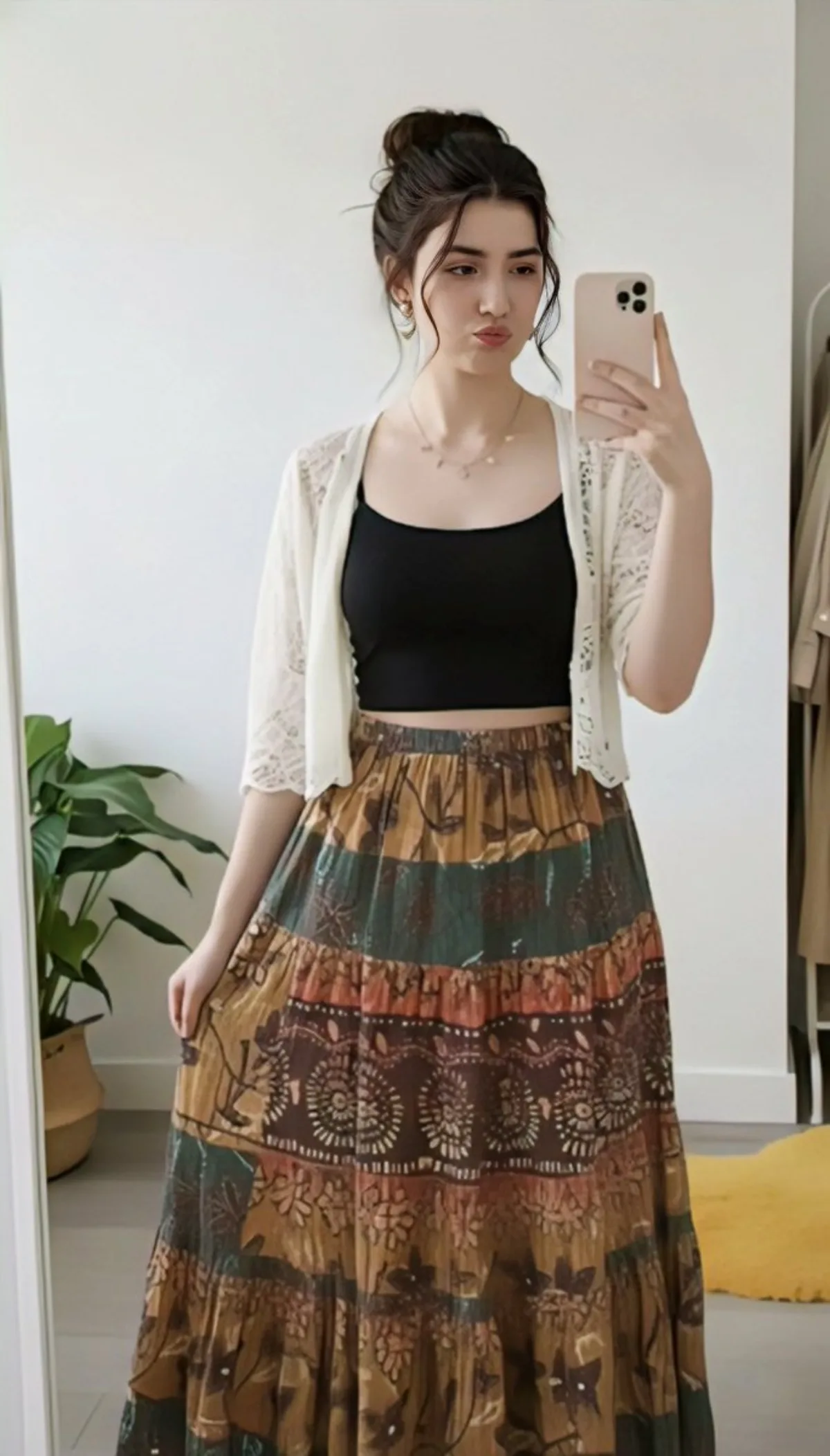 Keep face and environment, change clothes to match reference dress
