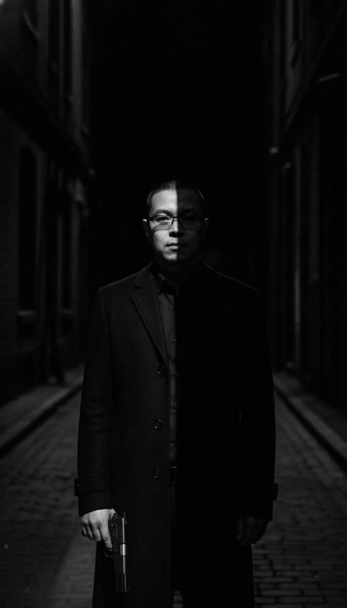 Stern Man in Dim Alley, Film Noir Style - Hero Style