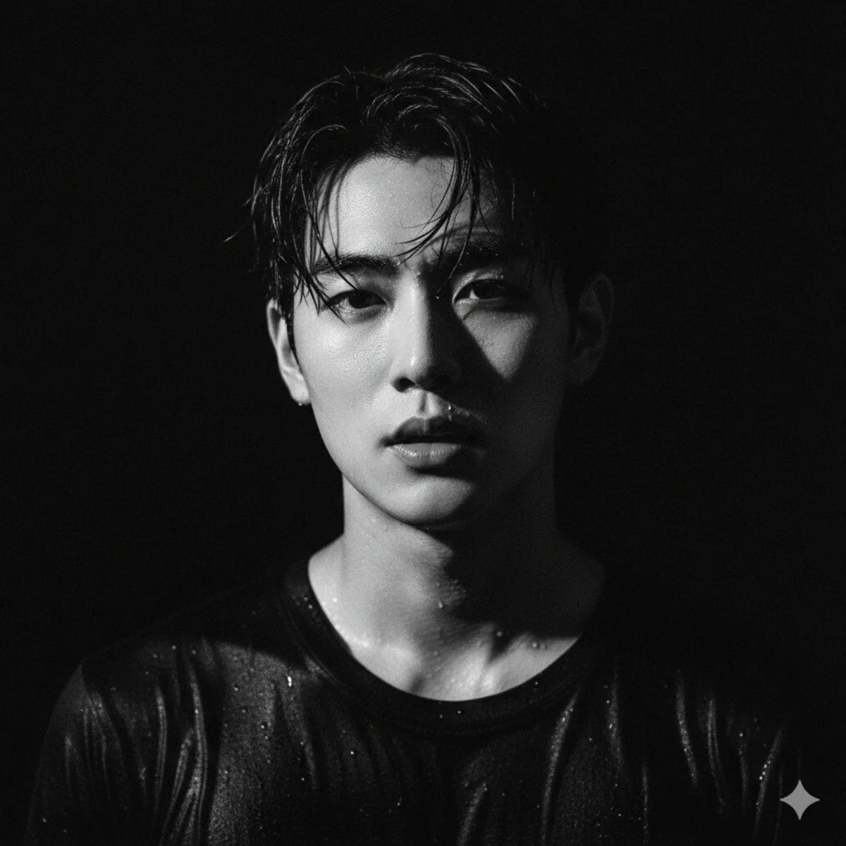 Dramatic Black and White Portrait Close-up