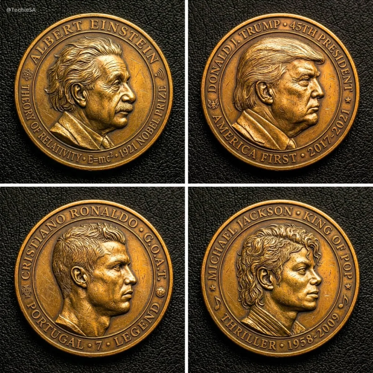 Metallic Coin with Embossed Character Profile: A Stylized Take