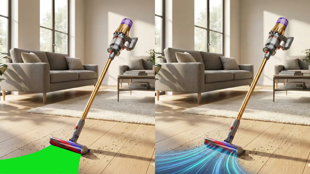 Redraw the fluorescent green area in front of the vacuum cleaner into a tech-sty