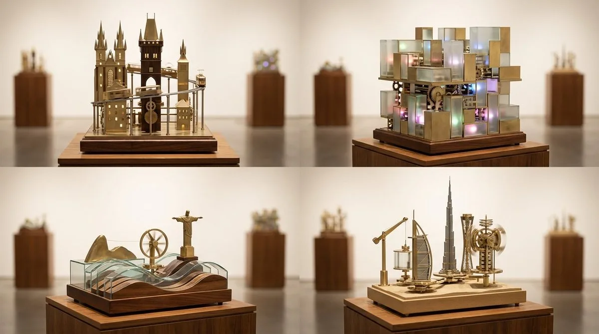 Kinetic City Sculptures in a Museum Gallery