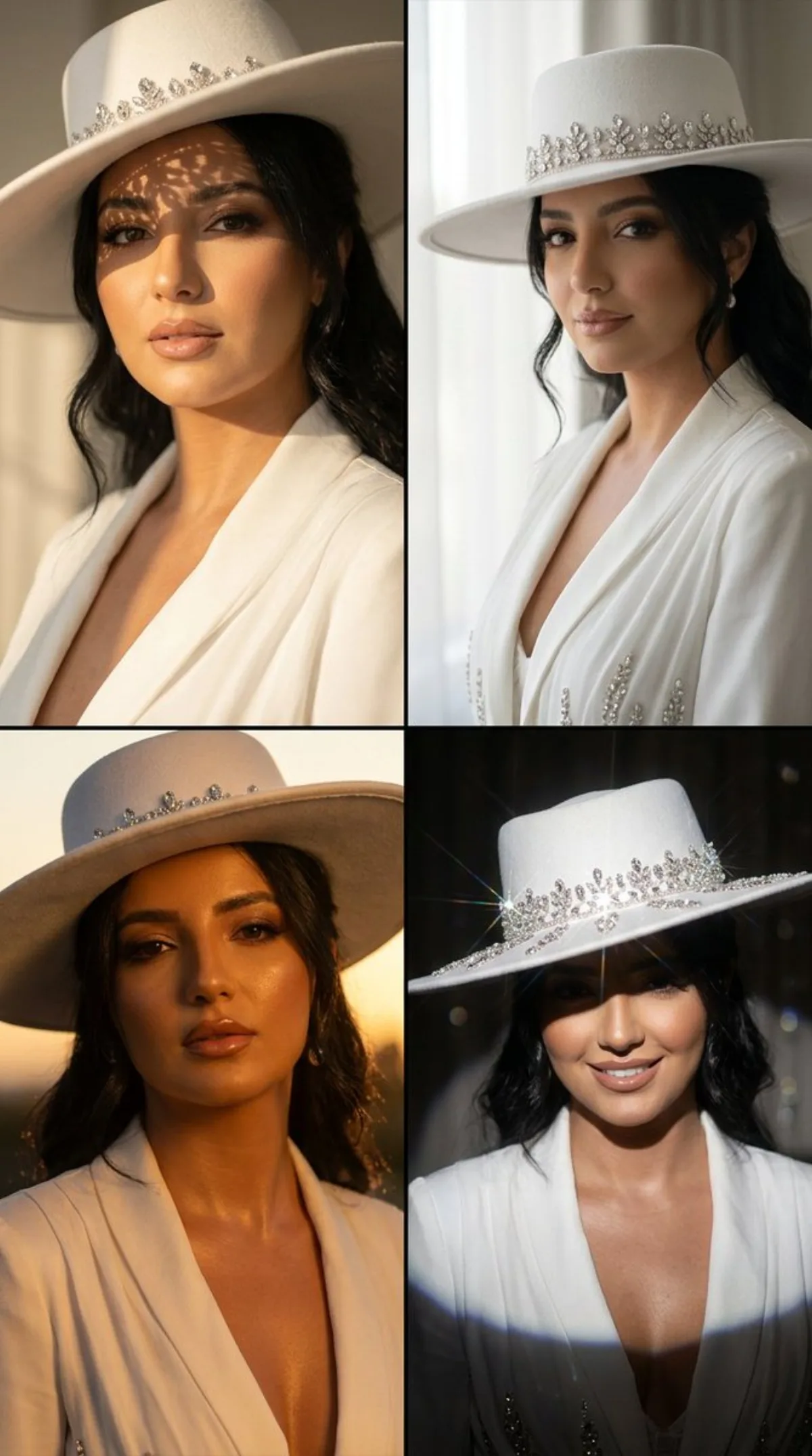升级风Luxury Hat Campaign: White Outfit 2x2 Editorial Grid
