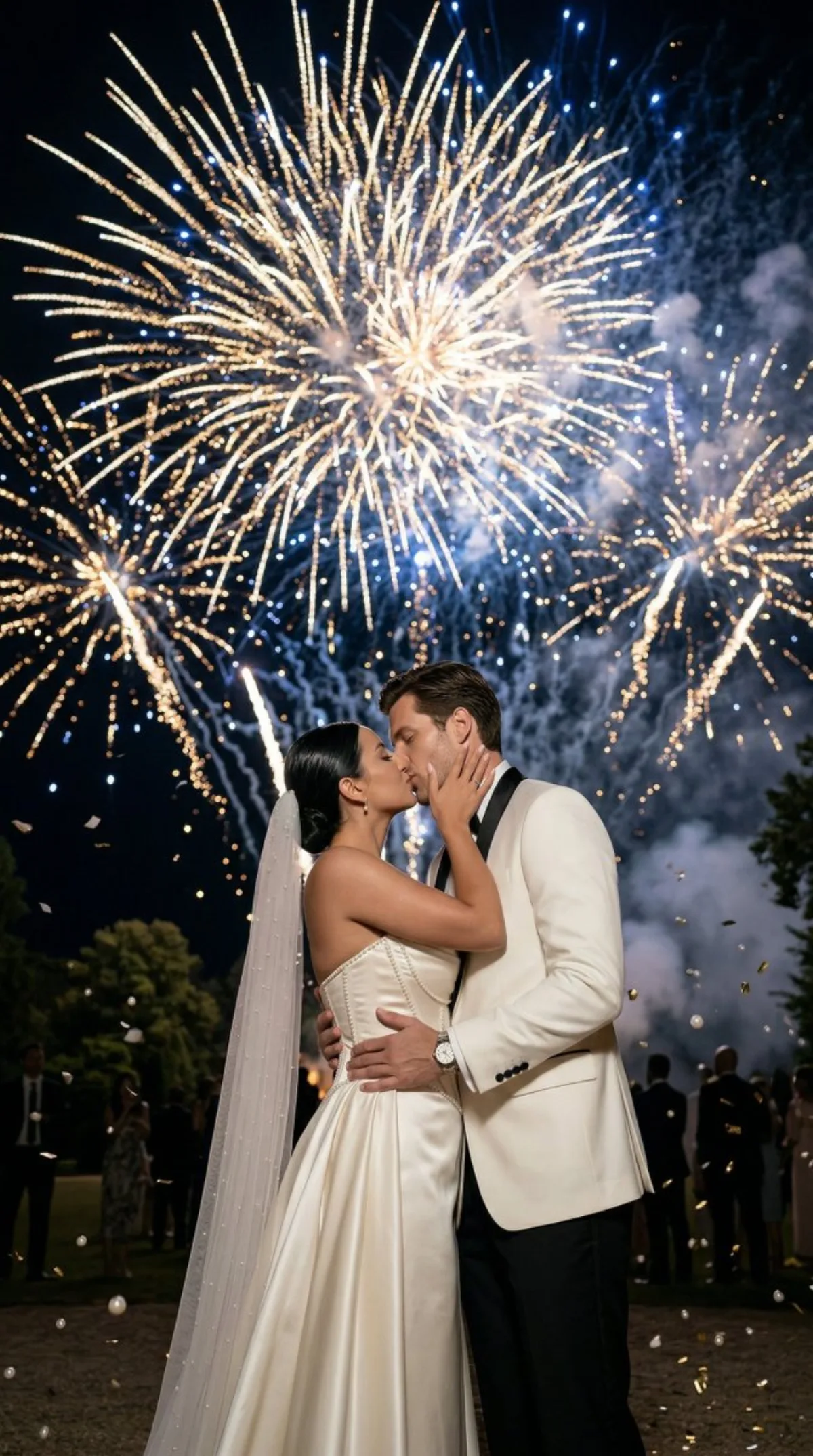 Cinematic Wedding Kiss with Epic Fireworks: A Editorial Take