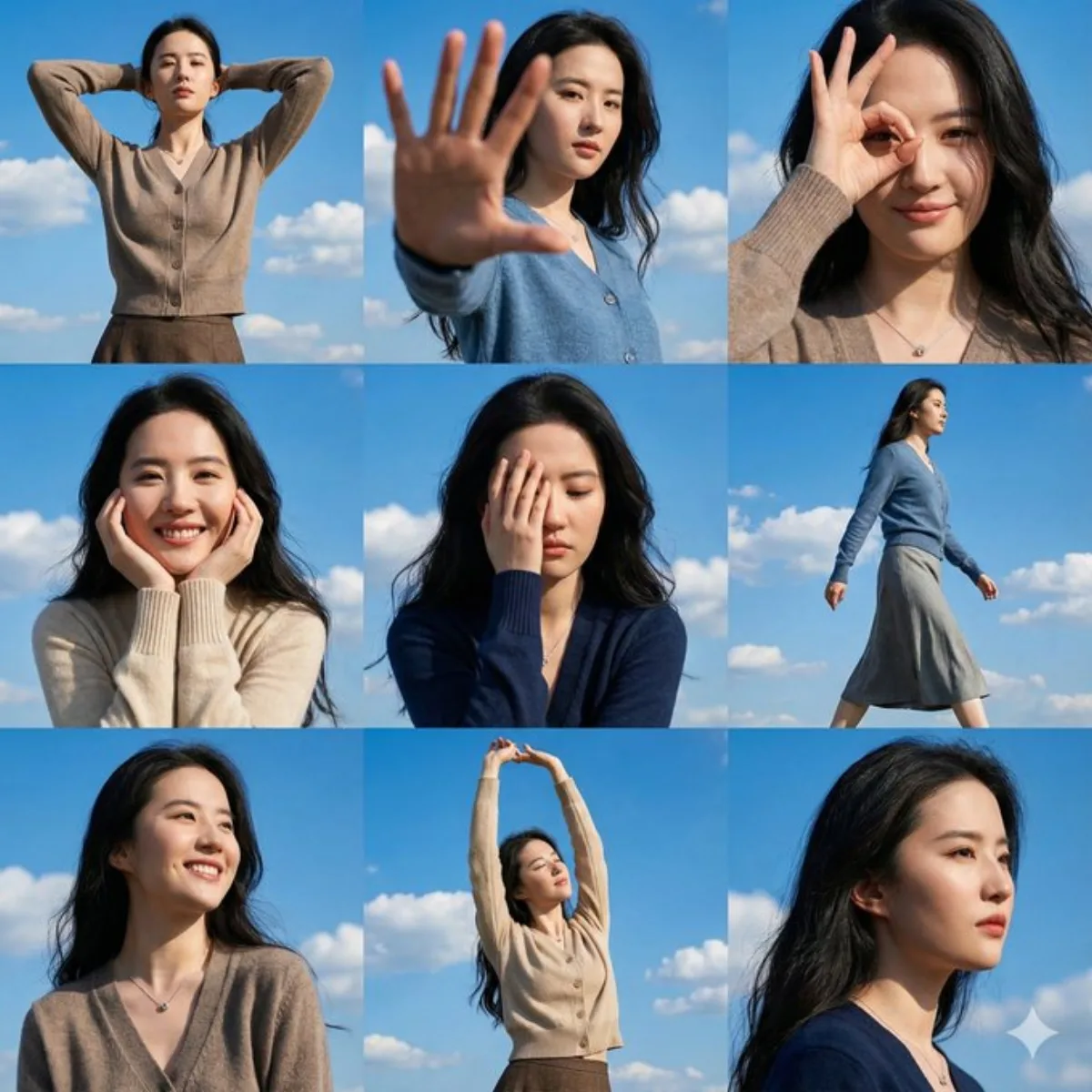 九宫格动感女生姿势的超写实风格：格调诠释