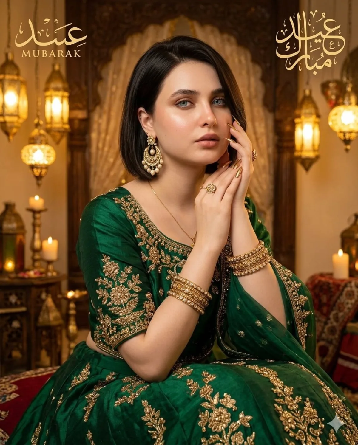 Eid Mubarak Portrait with Fairy Lights and Calligraphy - Modern Style