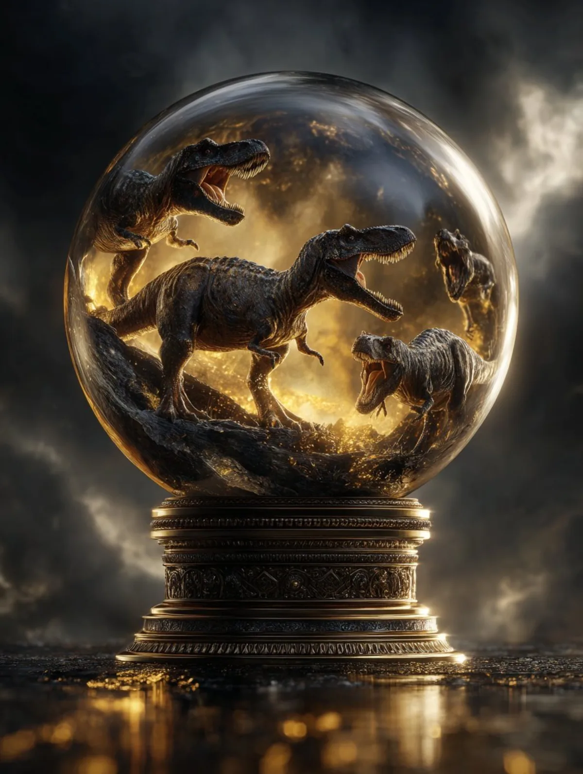 Golden Tyrannosaurus in Crystal Ball