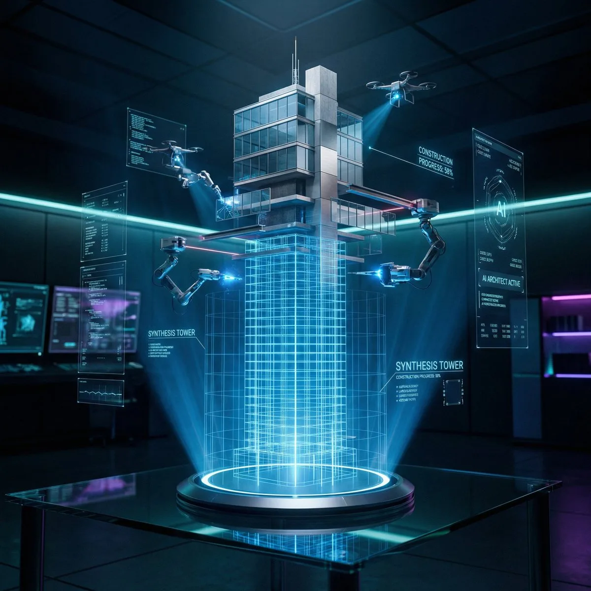 Futuristic Burj Khalifa Holographic Construction