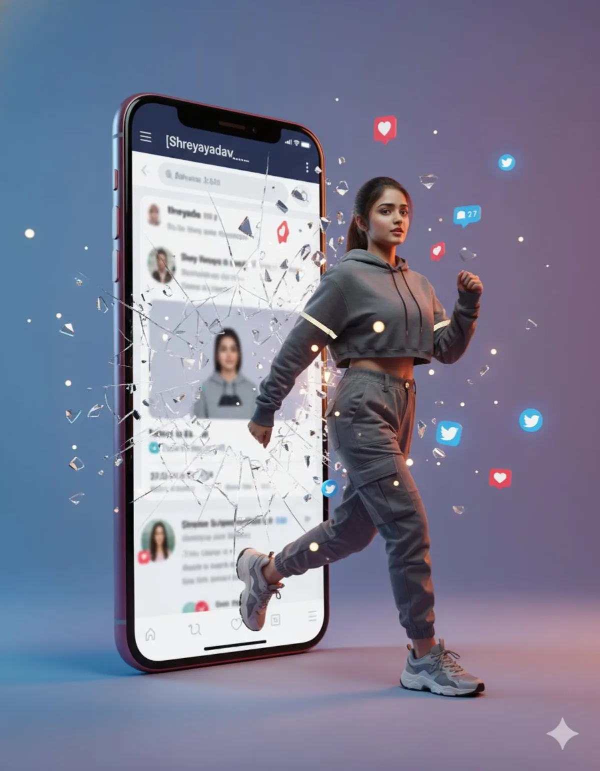 Woman Emerging from Smartphone Screen