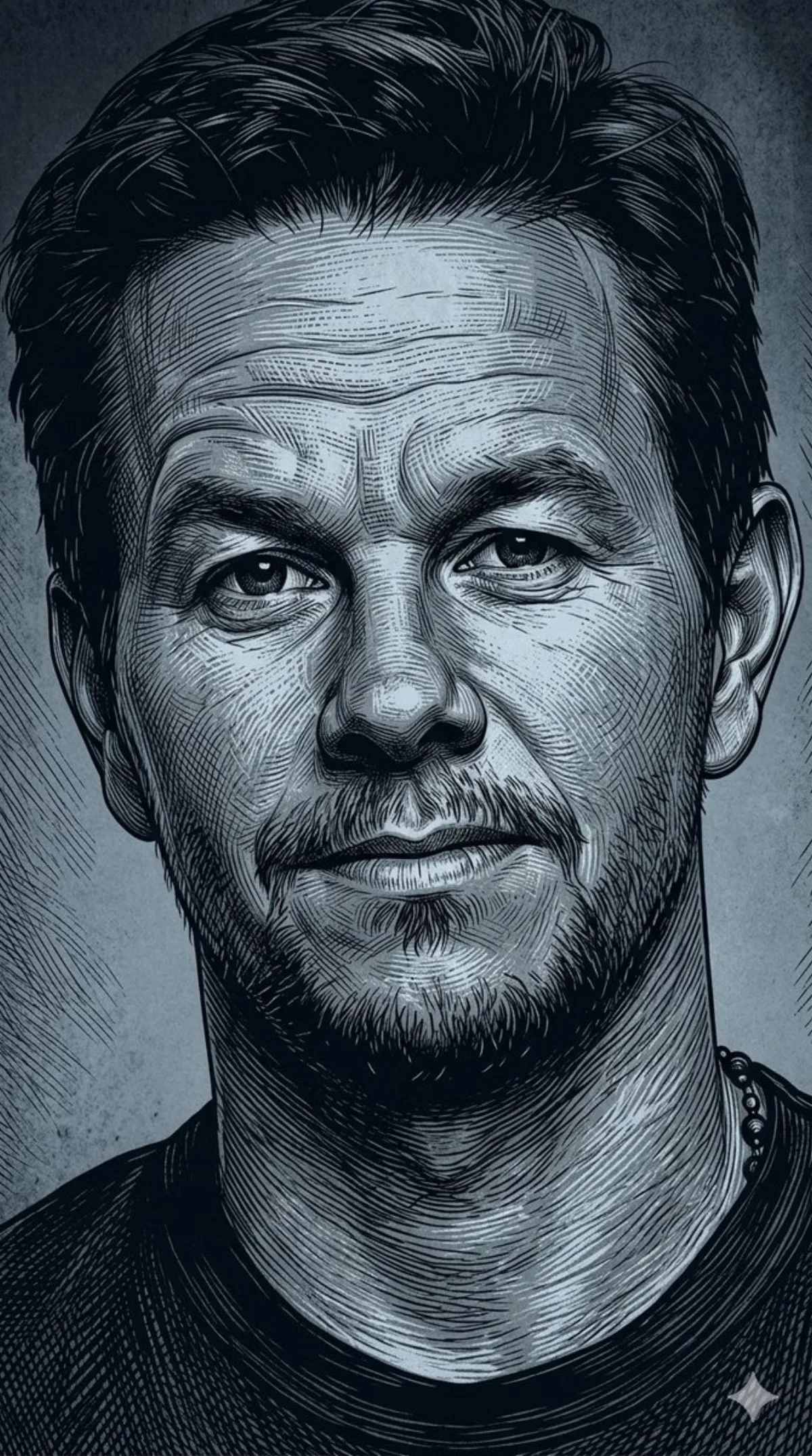 Dark Monochrome Engraving Portrait with Fur Texture