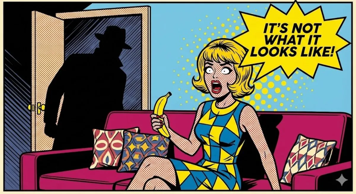 Pop Art Comic: Startled Woman with Banana (Curated)