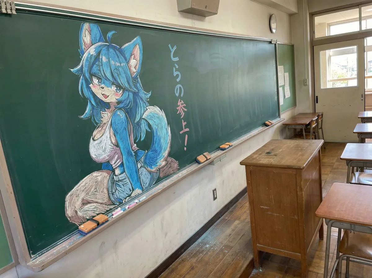 工作室级风日本教室黑板粉笔画