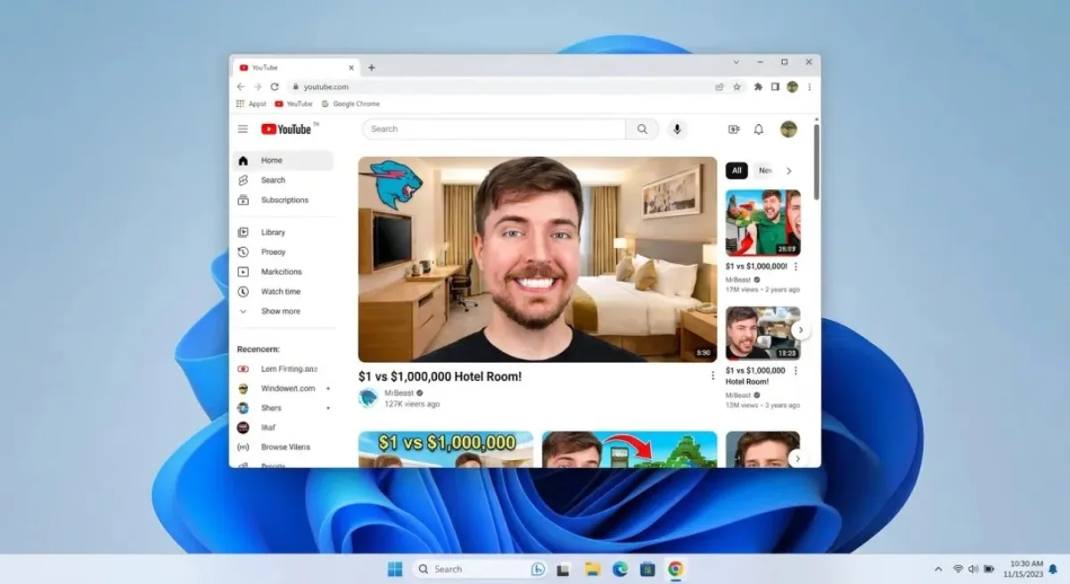 精修风Windows 11桌面，Chrome浏览器，YouTube播放MrBeast