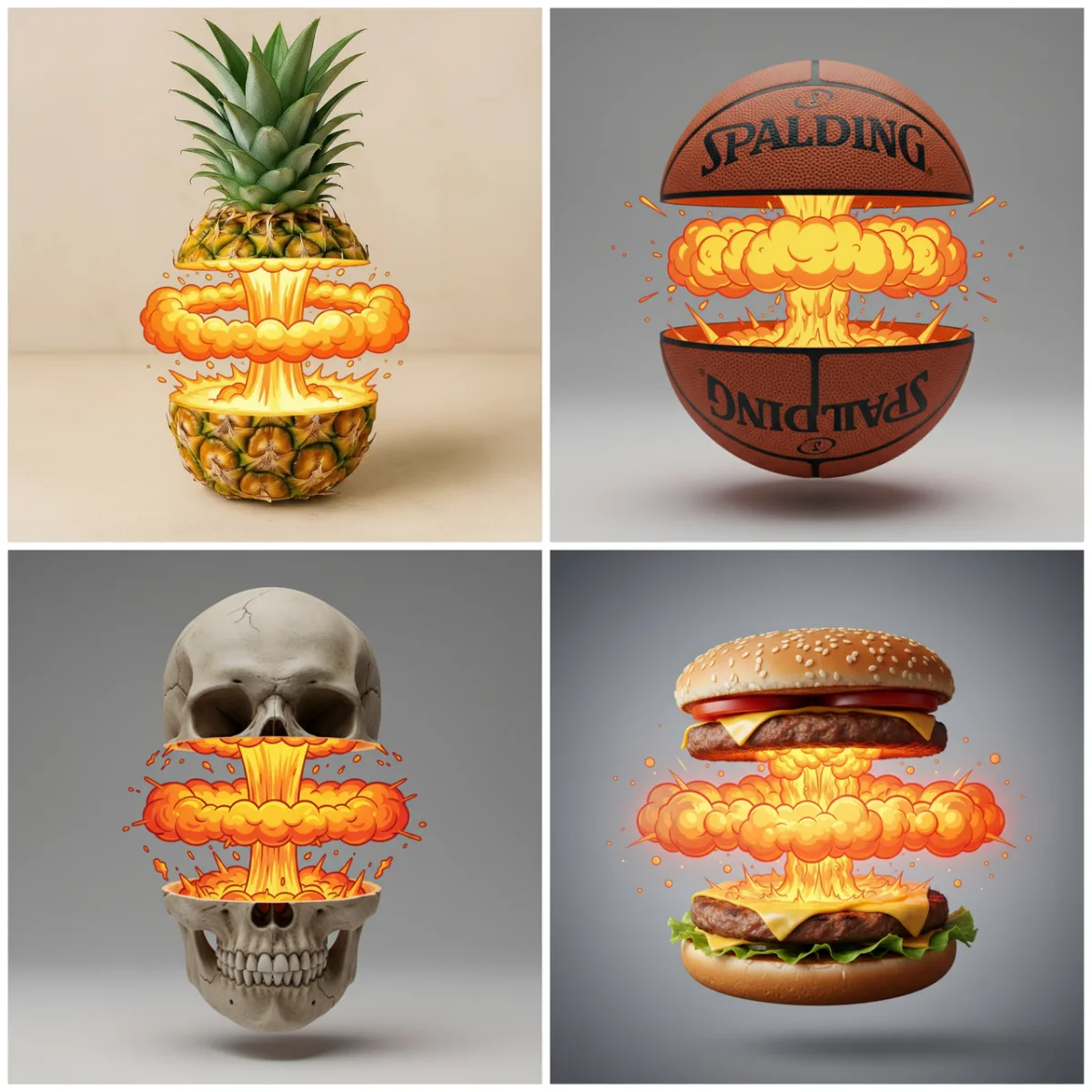 Sliced Object With Cartoon Nuclear Explosion