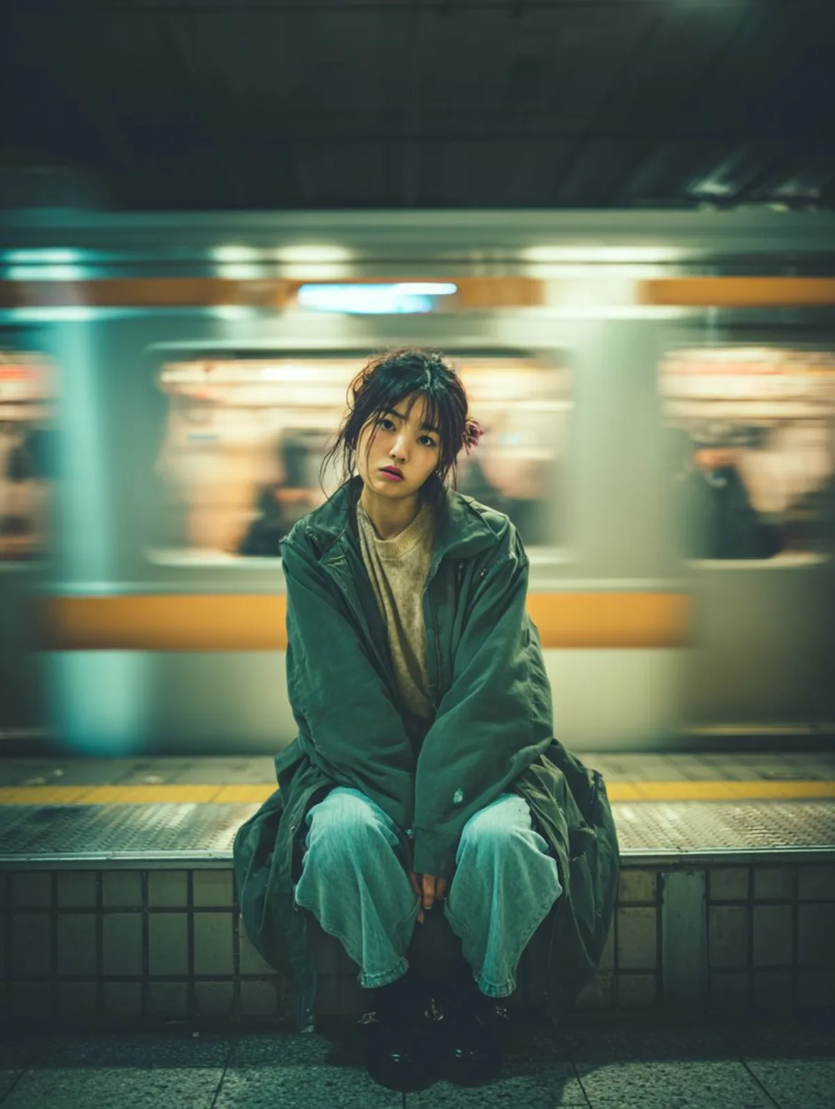 新宿站台上的电影感肖像（主图风格）