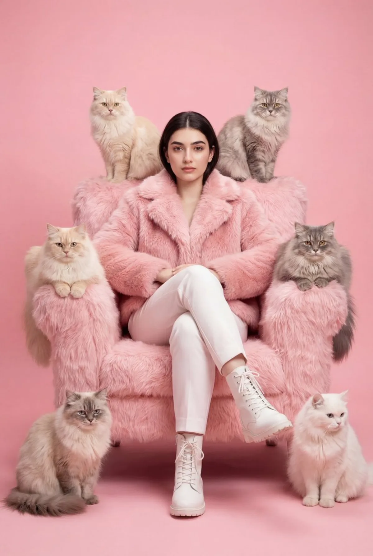 时尚杂志人像：与猫咪共舞
