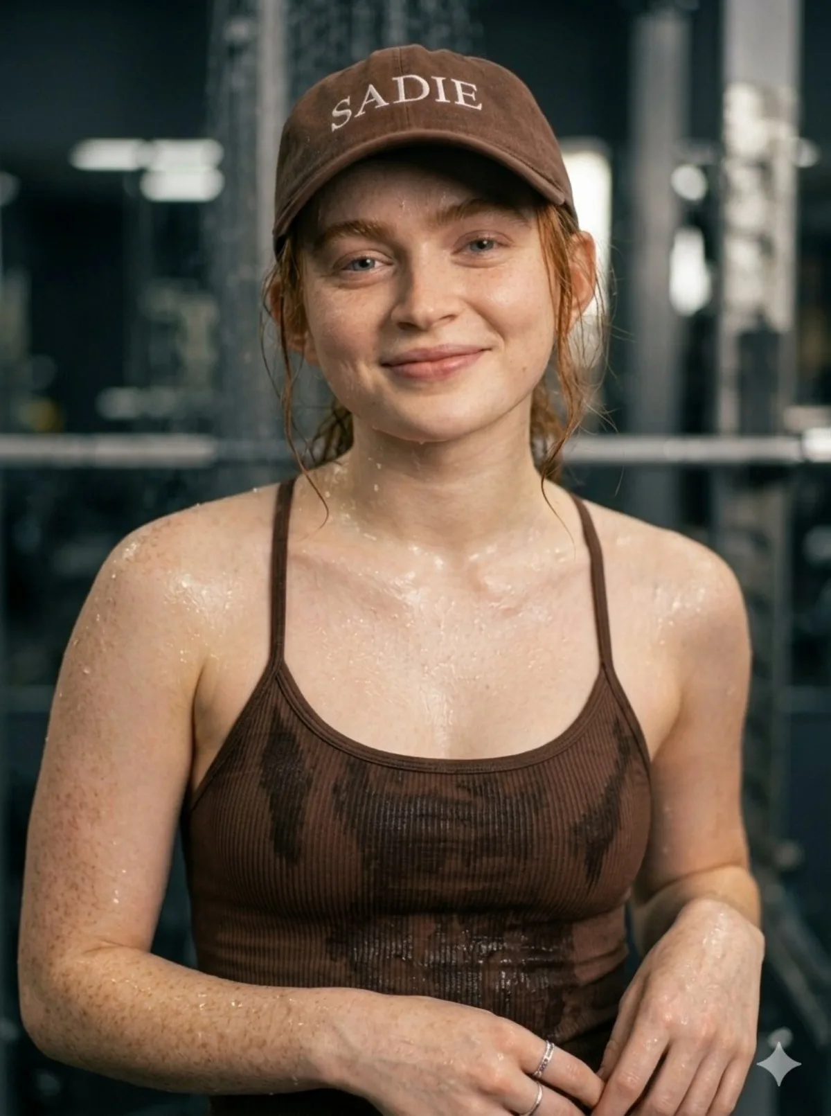 Smiling Woman in Gym, Cinematic Portrait