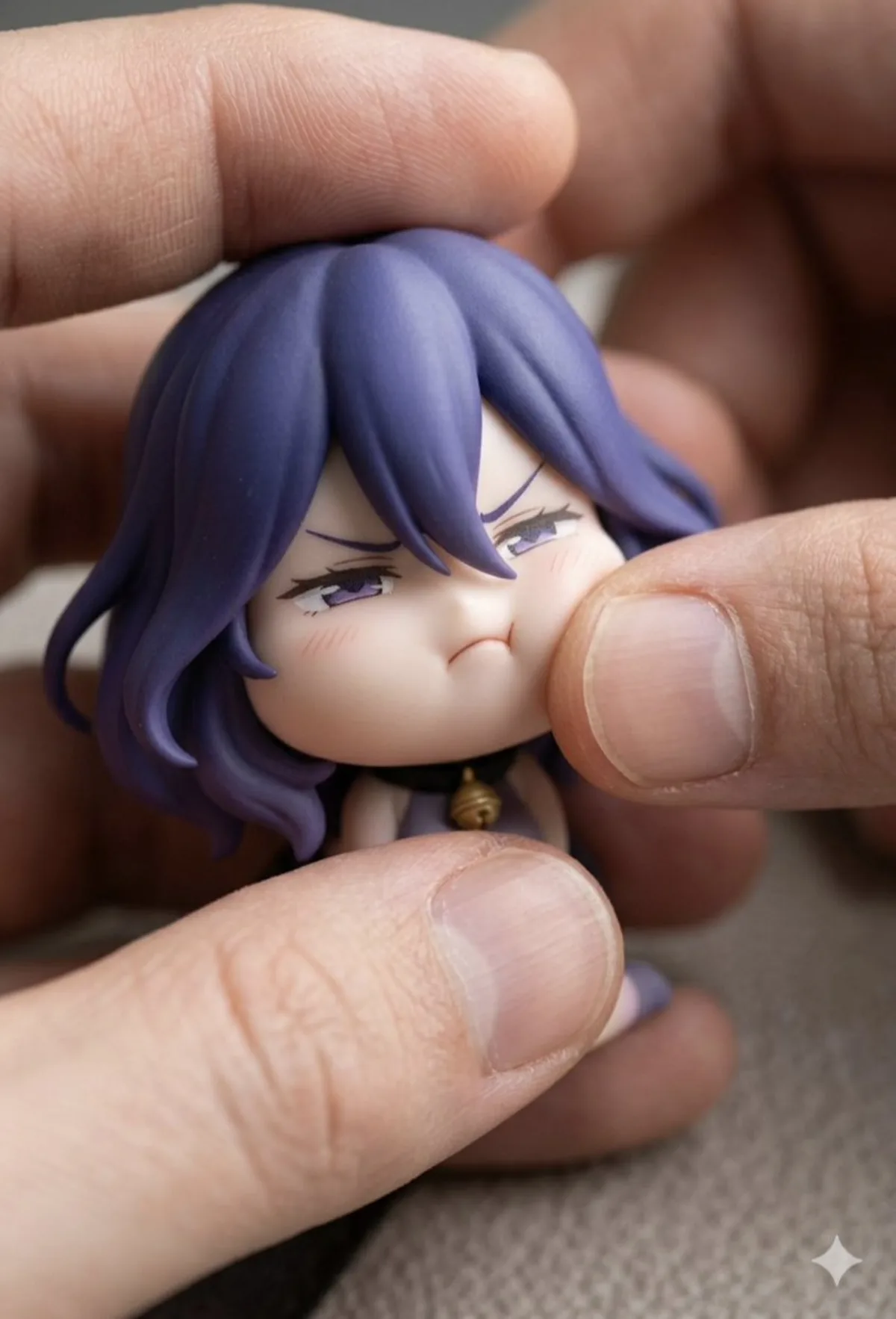 Chibi Anime Figurine in Hand, Grumpy Expression: A Premium Take