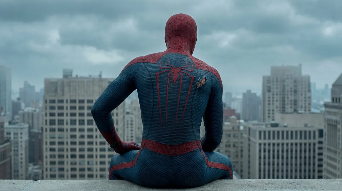 Stylized Superhero on Skyscraper Rooftop, Cinematic Style