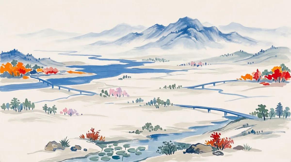 Distant Landscape Painting with Color Palette - Signature Style