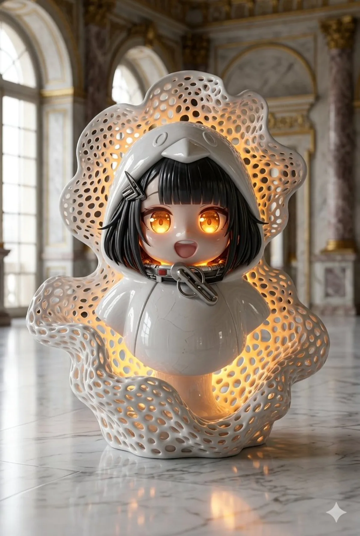 Porcelain Bust with Amber Glow in Classical Interior: A Crafted Take
