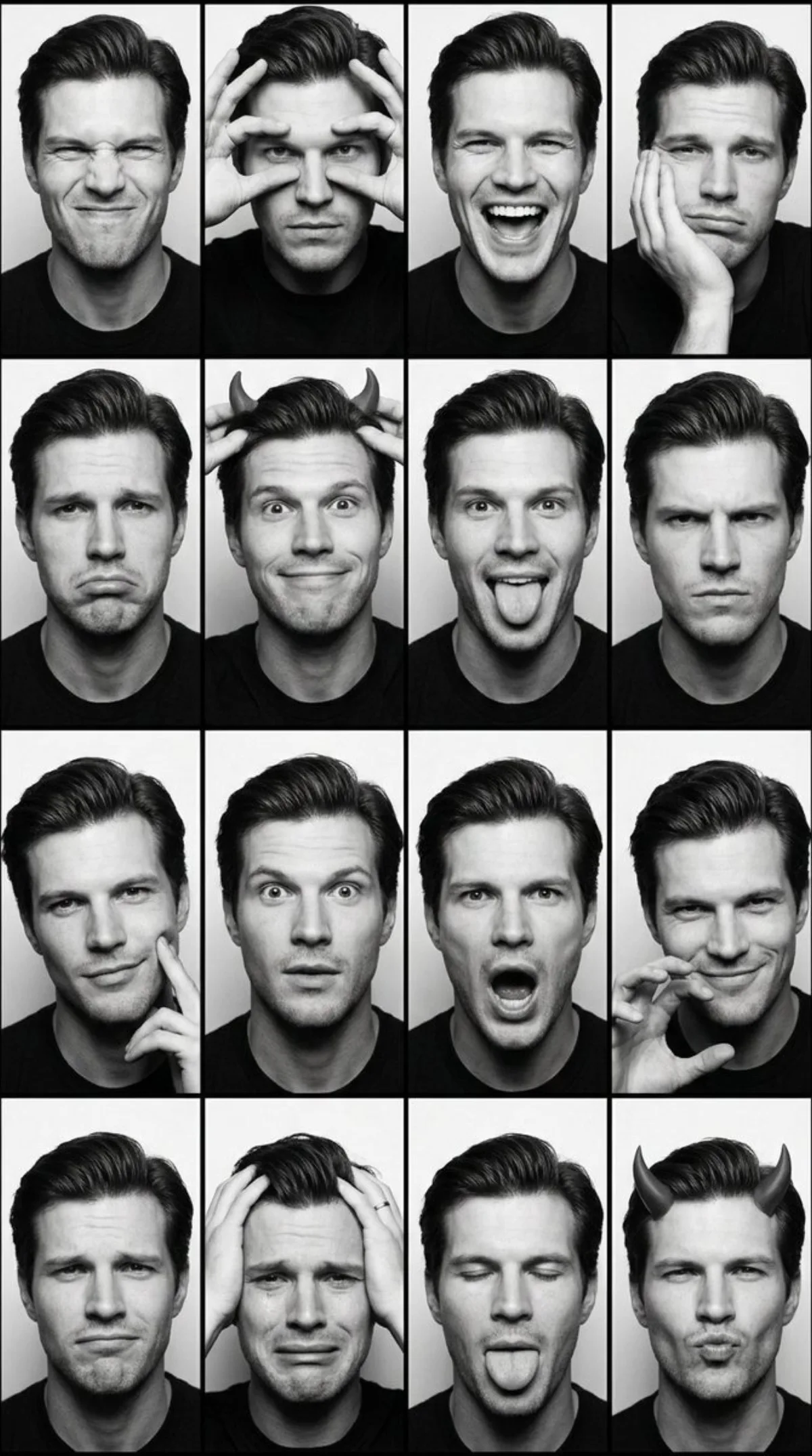 Black and White Photobooth Expression Grid 4x4 - Stylized Style