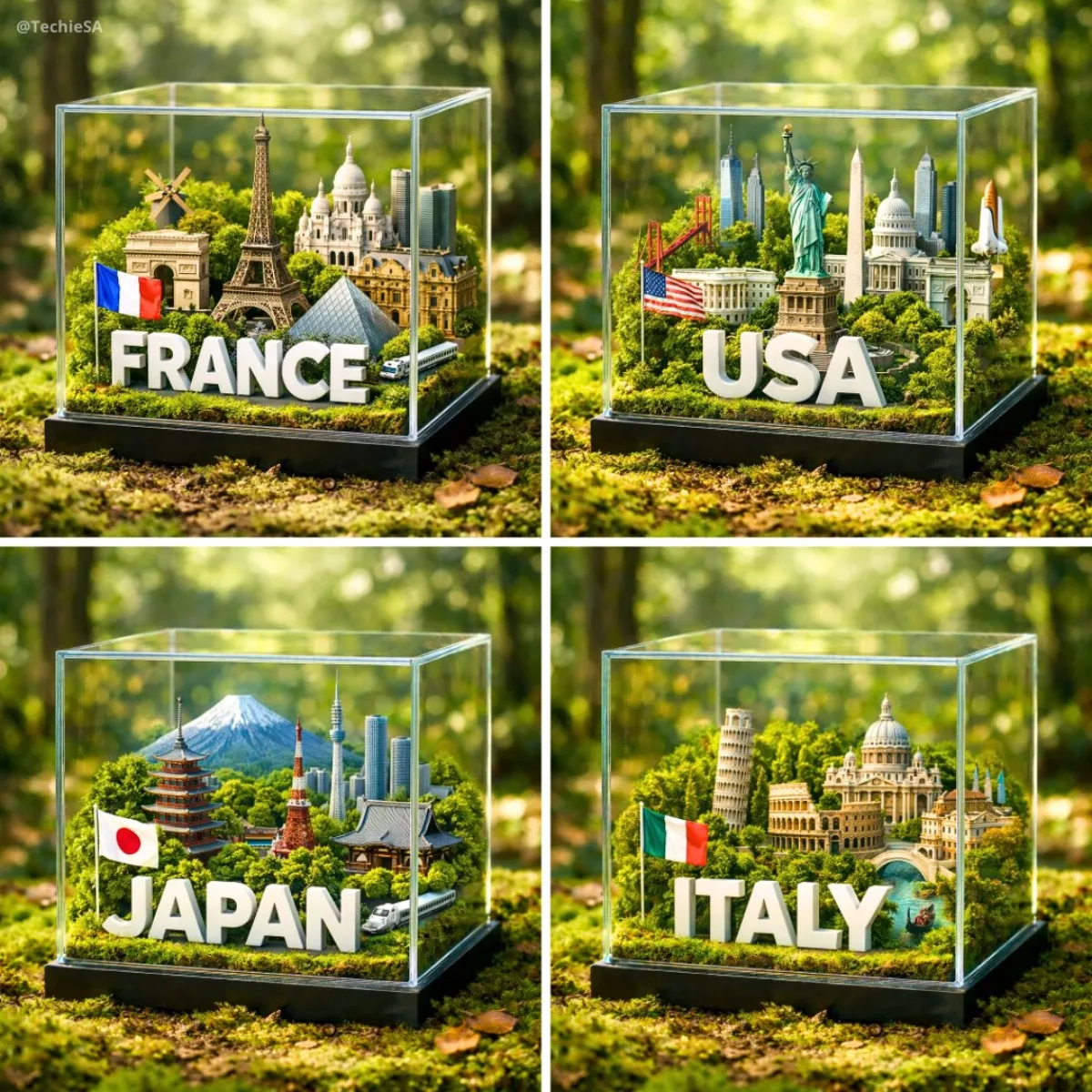 Hyperrealistic Glass Cube [COUNTRY] Miniature Scene