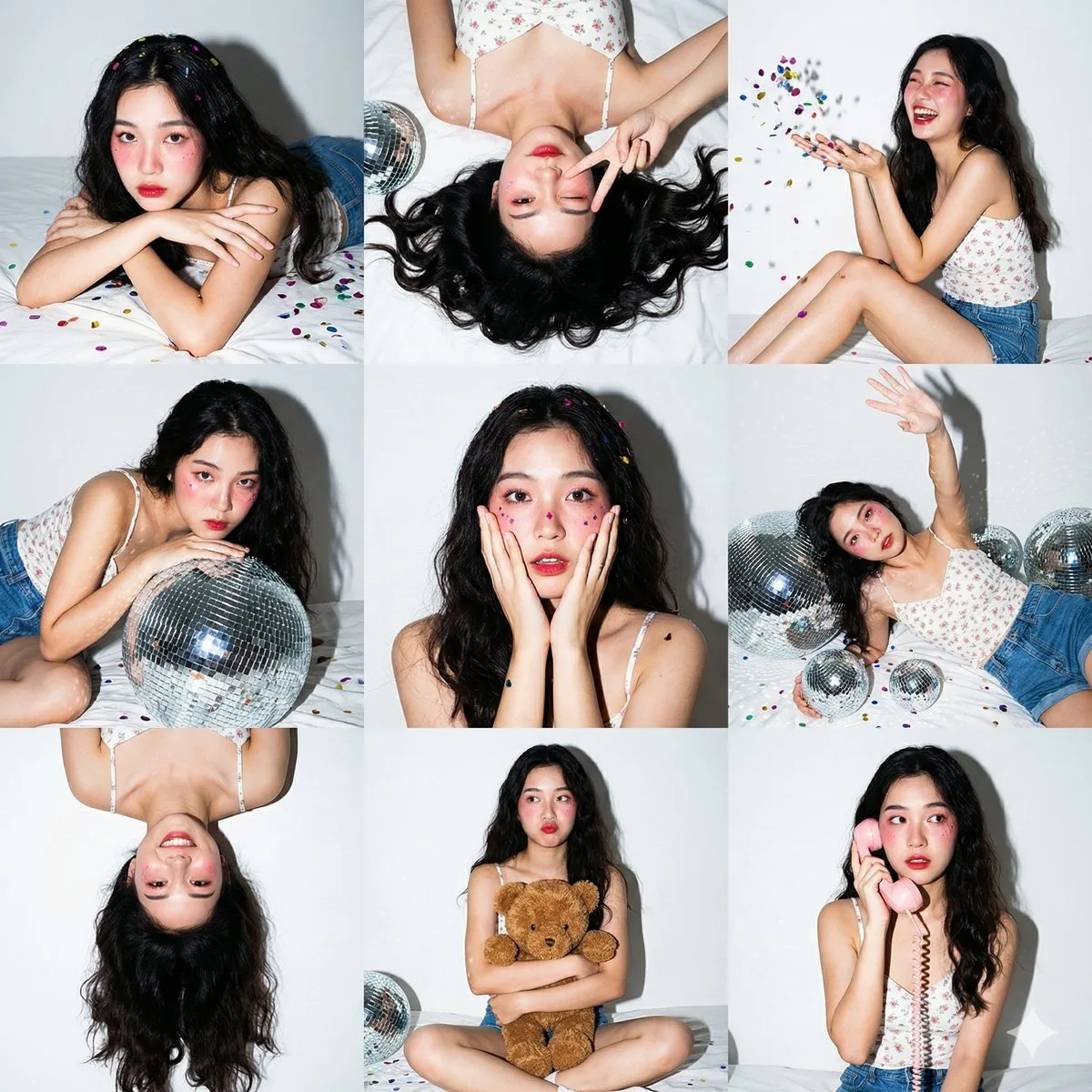 精修风九宫格少女派对人像拼贴