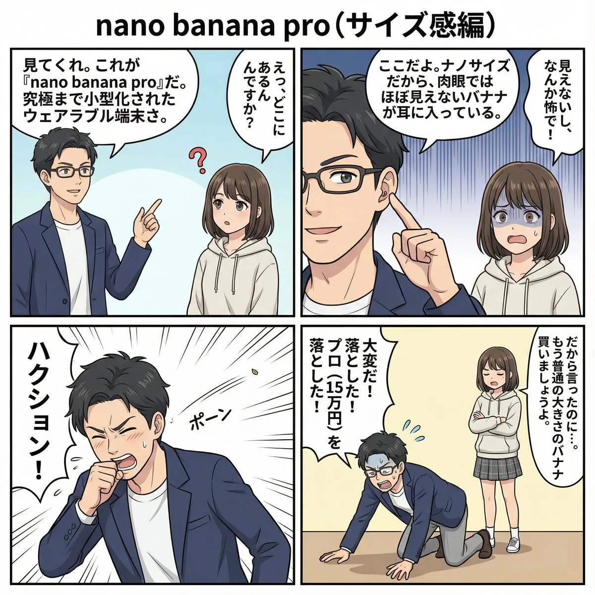 4-panel manga about newly announced nano banana pro