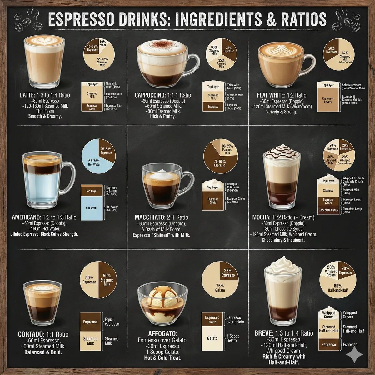 Crafted Coffee drinks infographic prompt