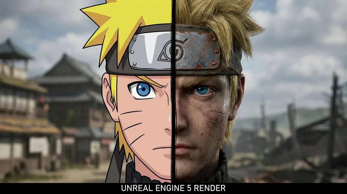 Curated Anime and Reality Split Portrait
