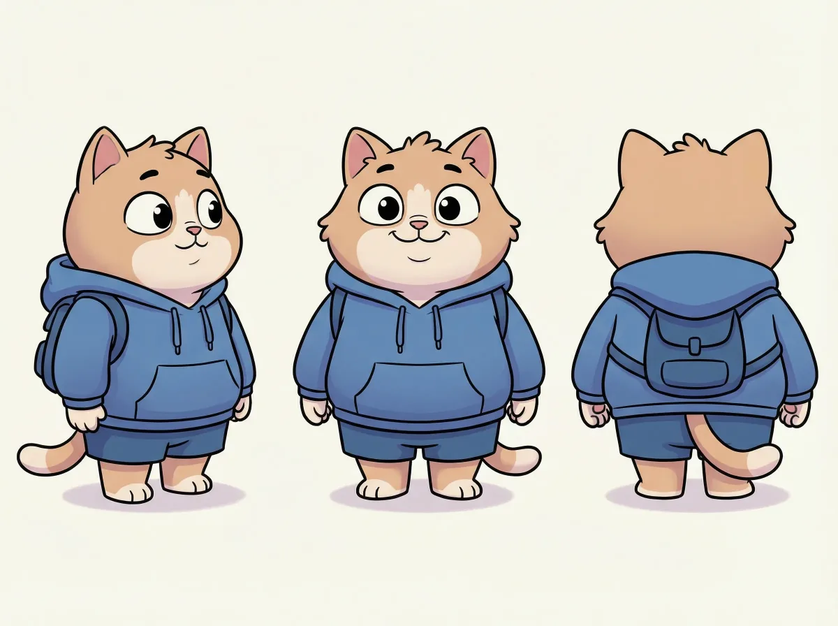 Anthropomorphic Cat Mascot in Triple View