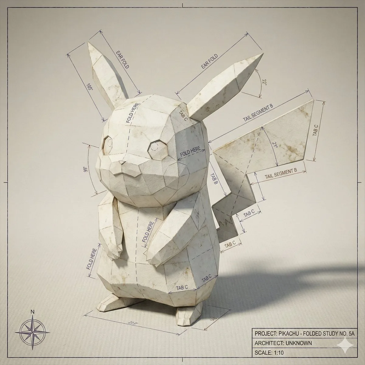 Blueprint Character In Folded Paper