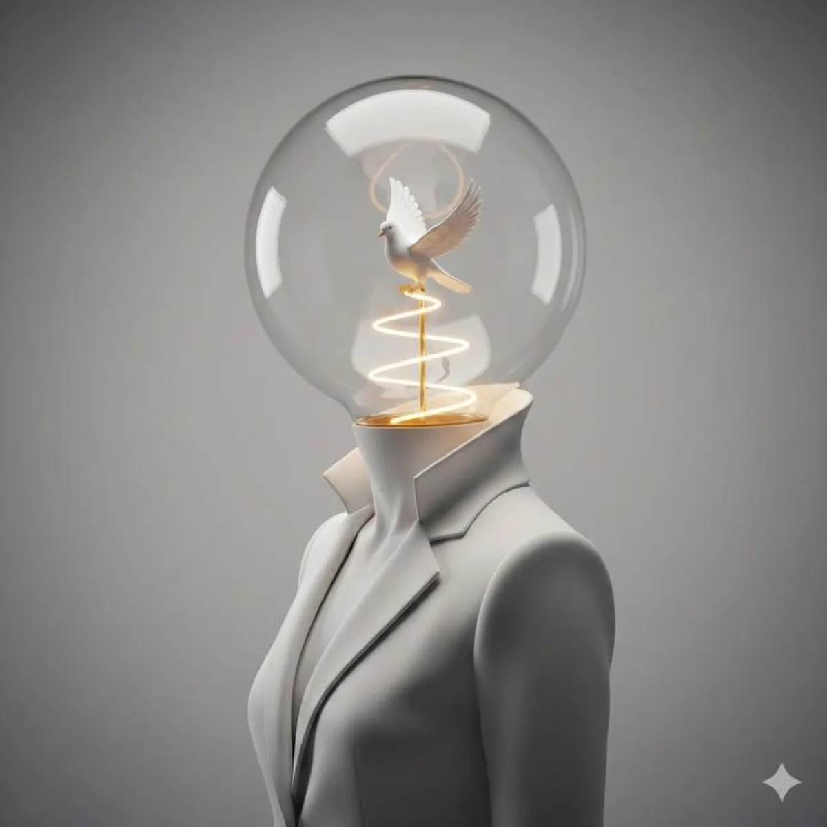 Dreamy Light Bird Bulb Portrait