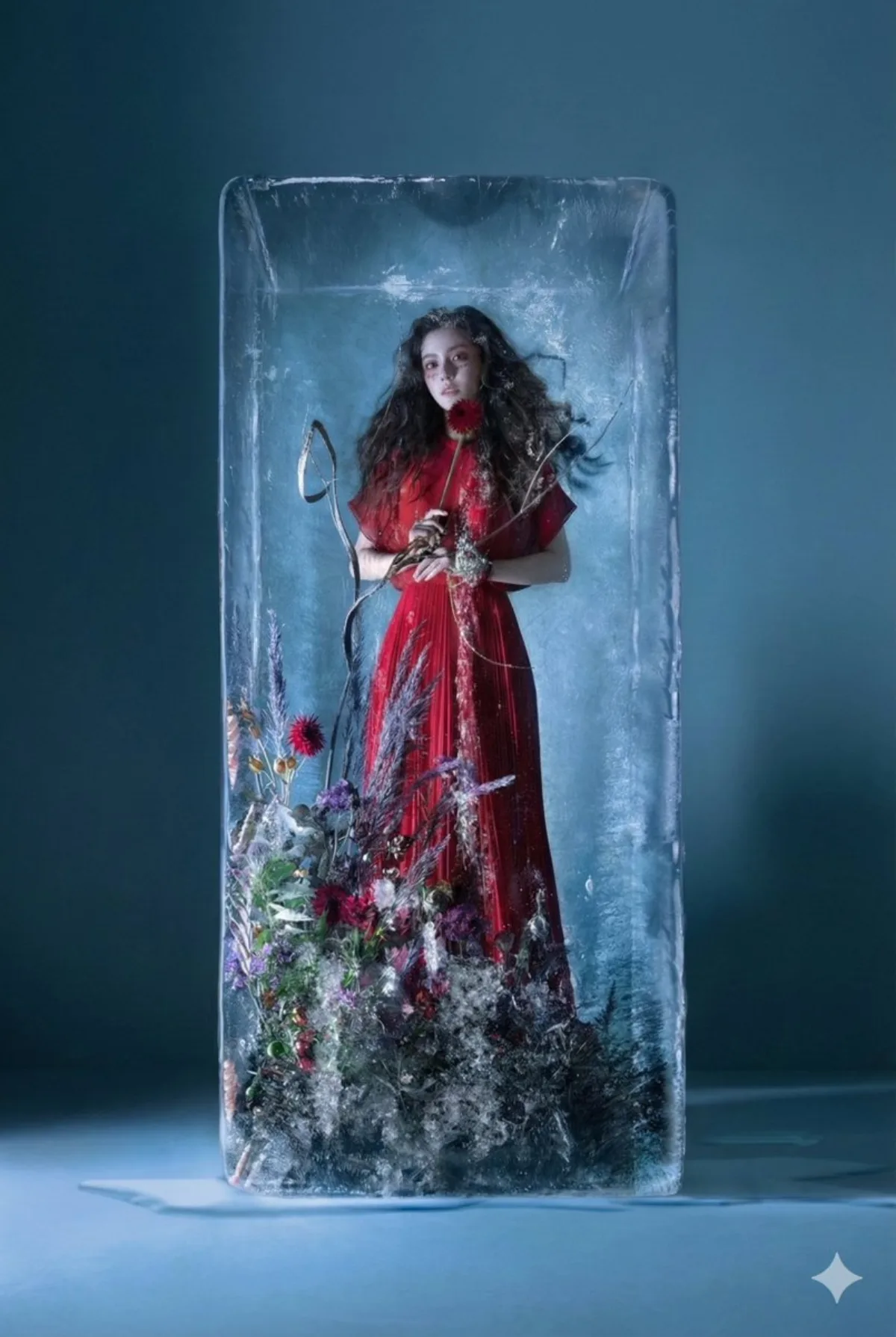 Frozen Red Dress: Surreal Fashion Dreamscape (Modern)