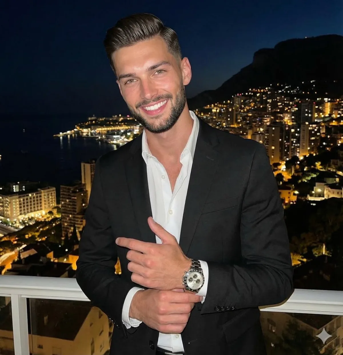 Crafted Man in White Shirt with City Lights Background