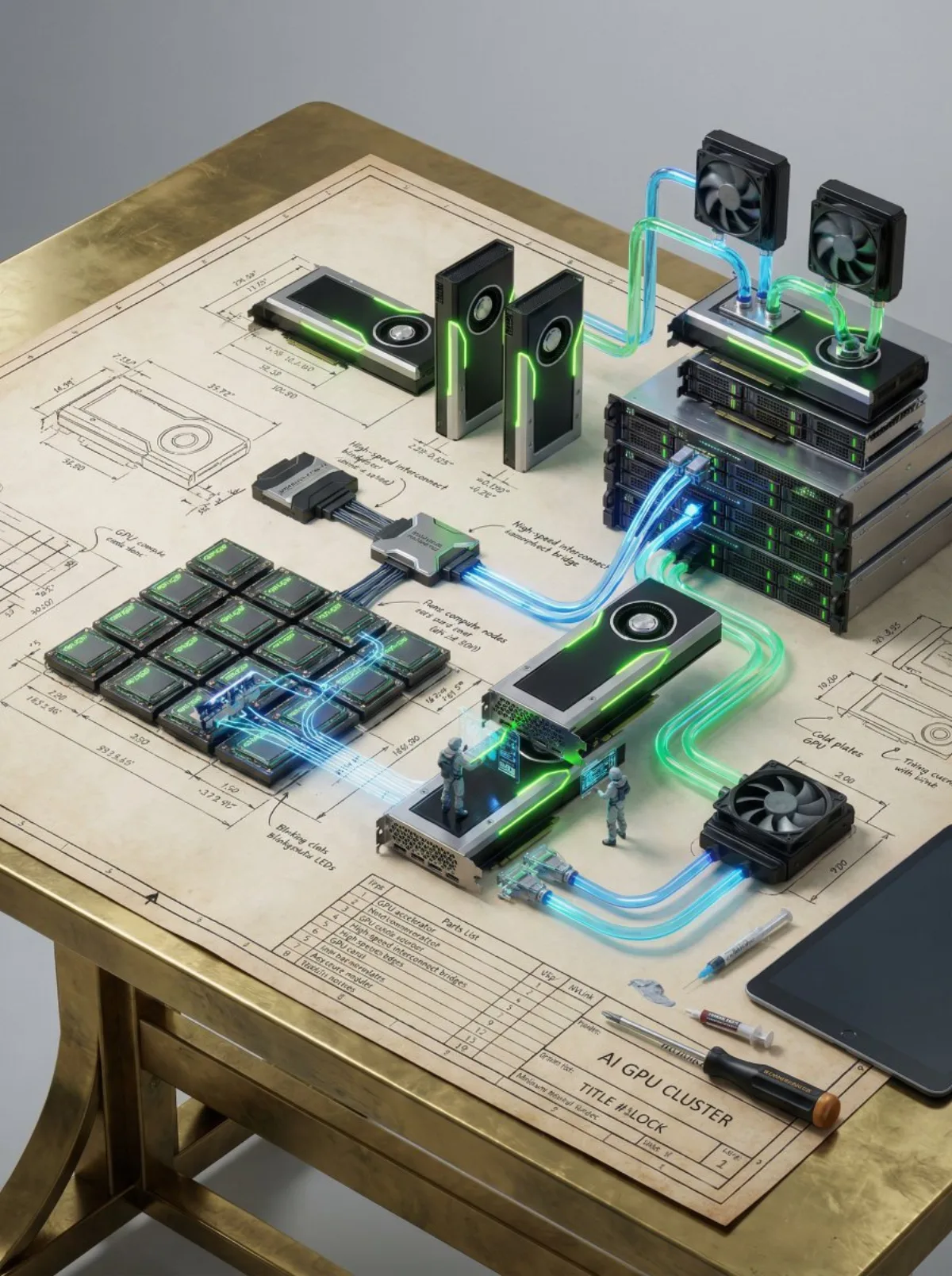AI GPU Cluster Blueprint Self-Assembly - Stylized Style