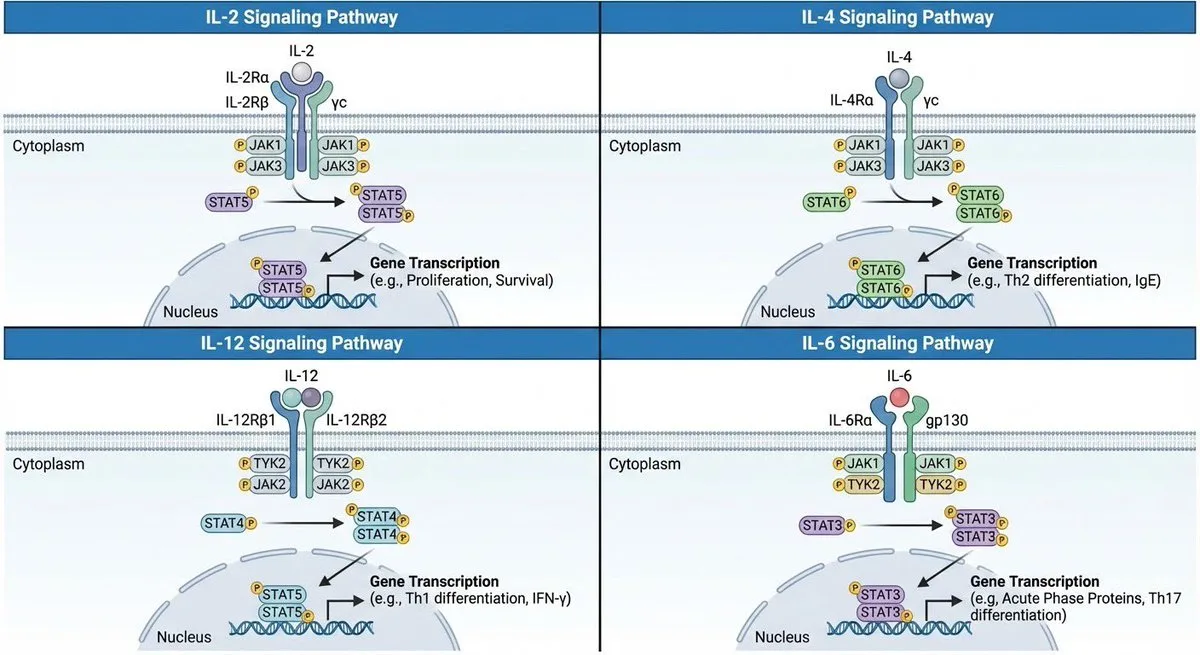 Immunology pathways multi-panel illustration prompt