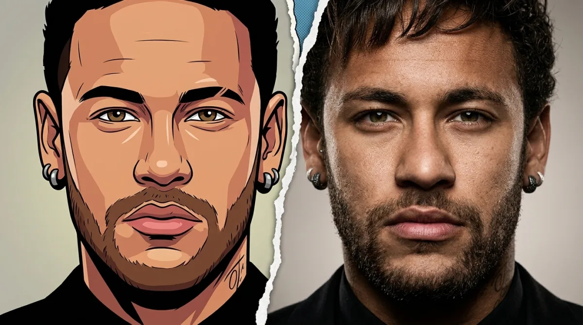 Split Portrait: Cartoon vs. Hyper-realistic (Crafted)
