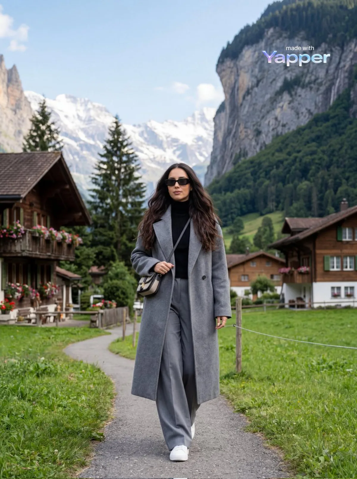 Hero Fashionable Traveler in Swiss Alpine Village