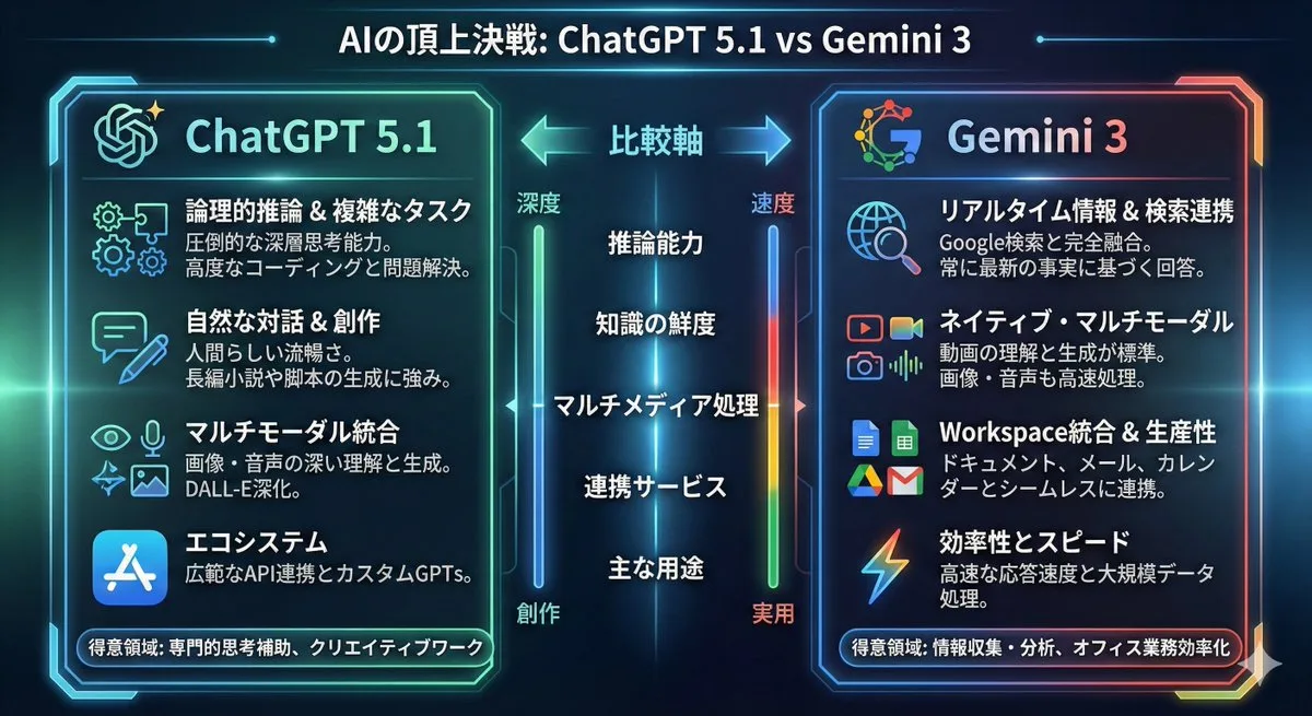 Infographic comparison of ChatGPT 5.1 and Gemini 3
