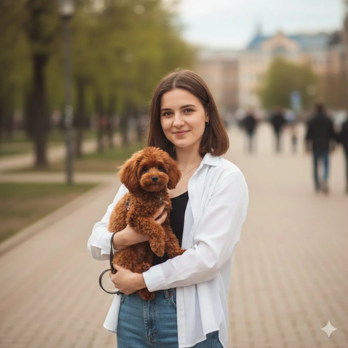 Curated Girl Holding Red Poodle