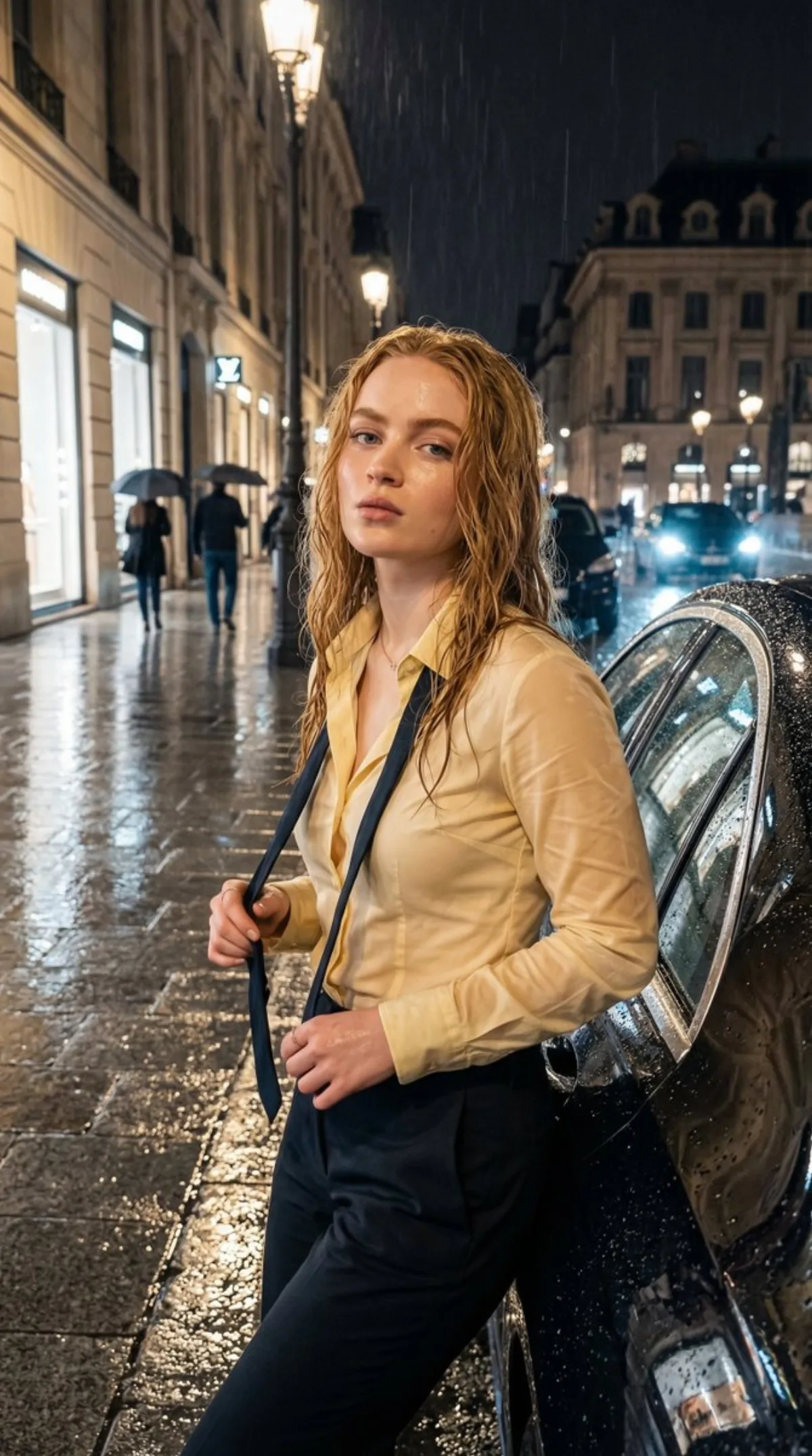 Sydney Sweeney Look-Alike in Rain-Soaked Luxury: A Modern Take